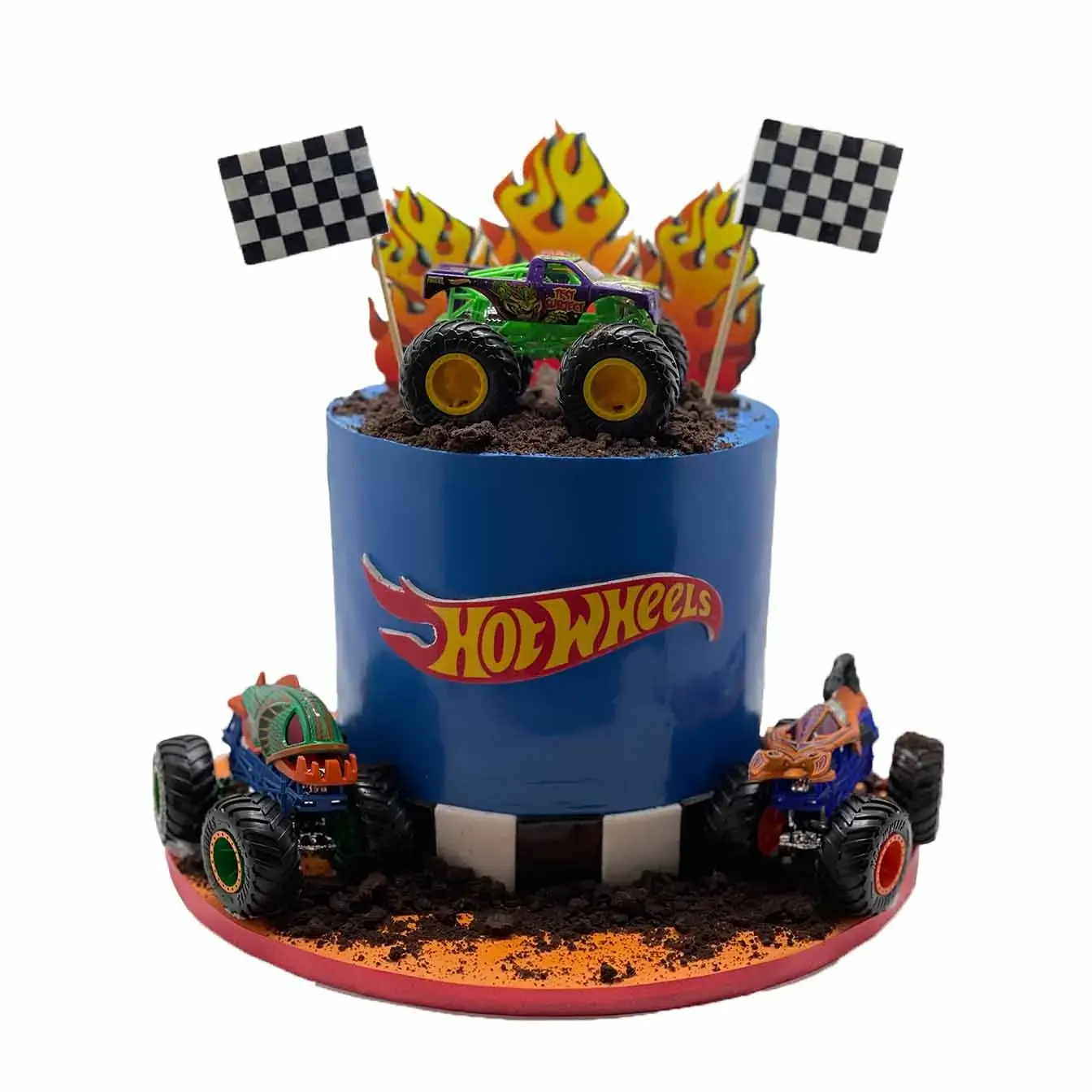 Hot Wheels Monster Truck Rally Cake - A cake featuring a detailed monster truck, a thrilling centerpiece for fans of extreme monster truck action and high-octane celebrations.