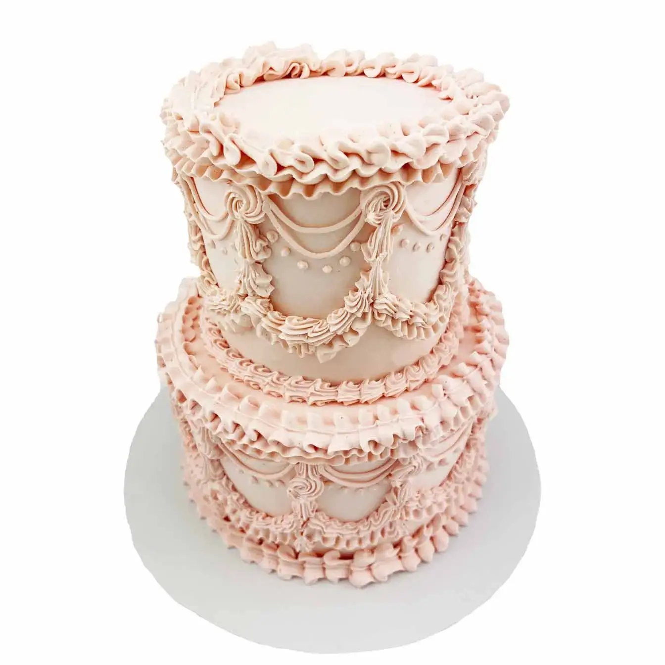 Elegant Pink Piped Cake with Intricate Lambeth Style Floral Patterns and Scrollwork